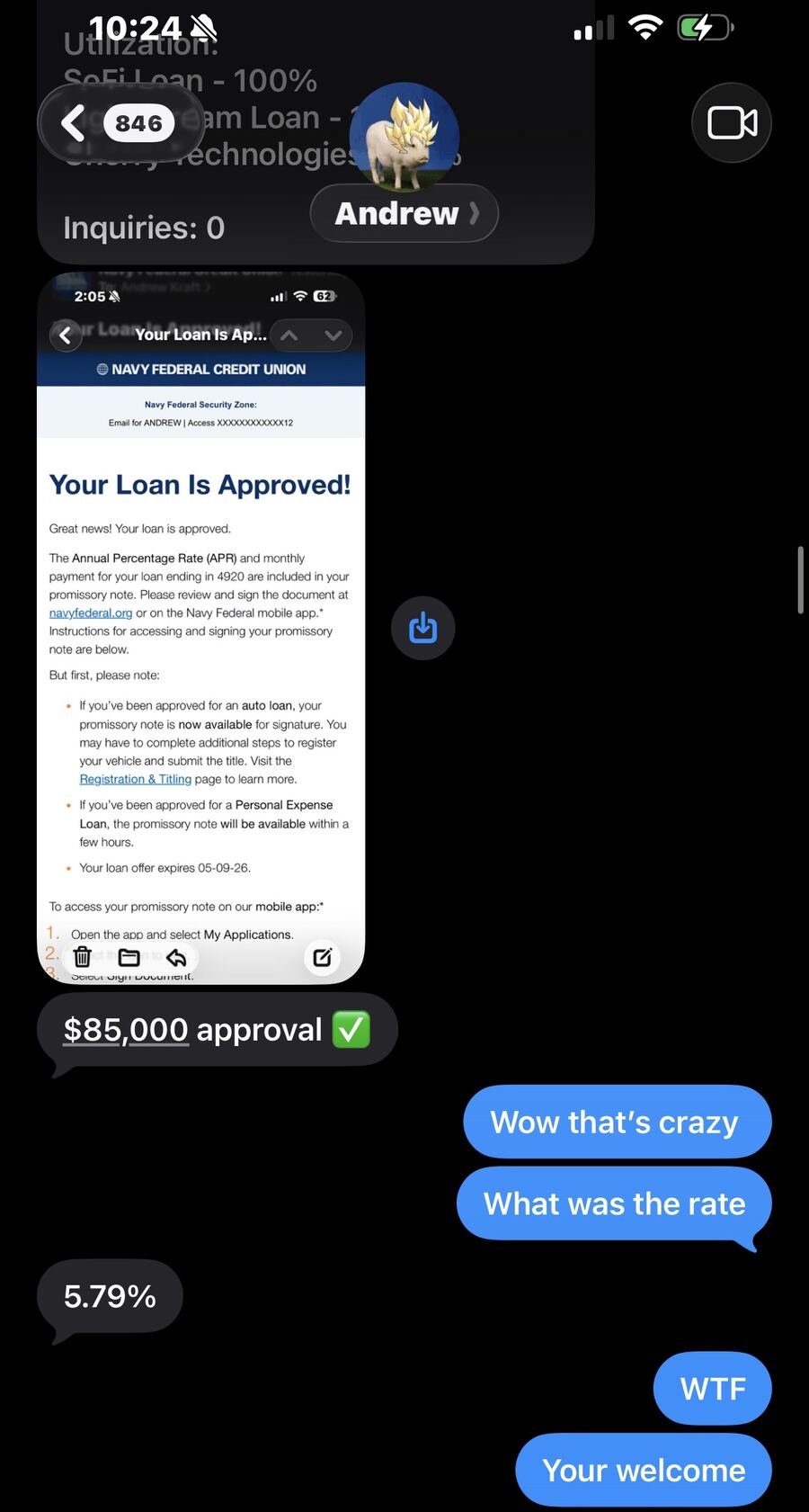 $85,000 Navy Federal Loan — Andrew