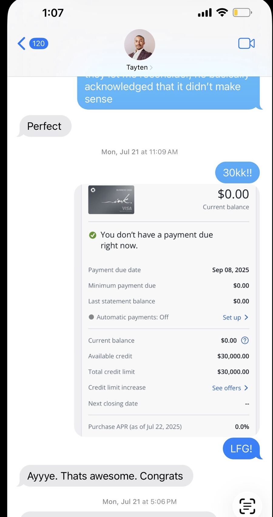 $30,000 Chase Ink Available — Tayten