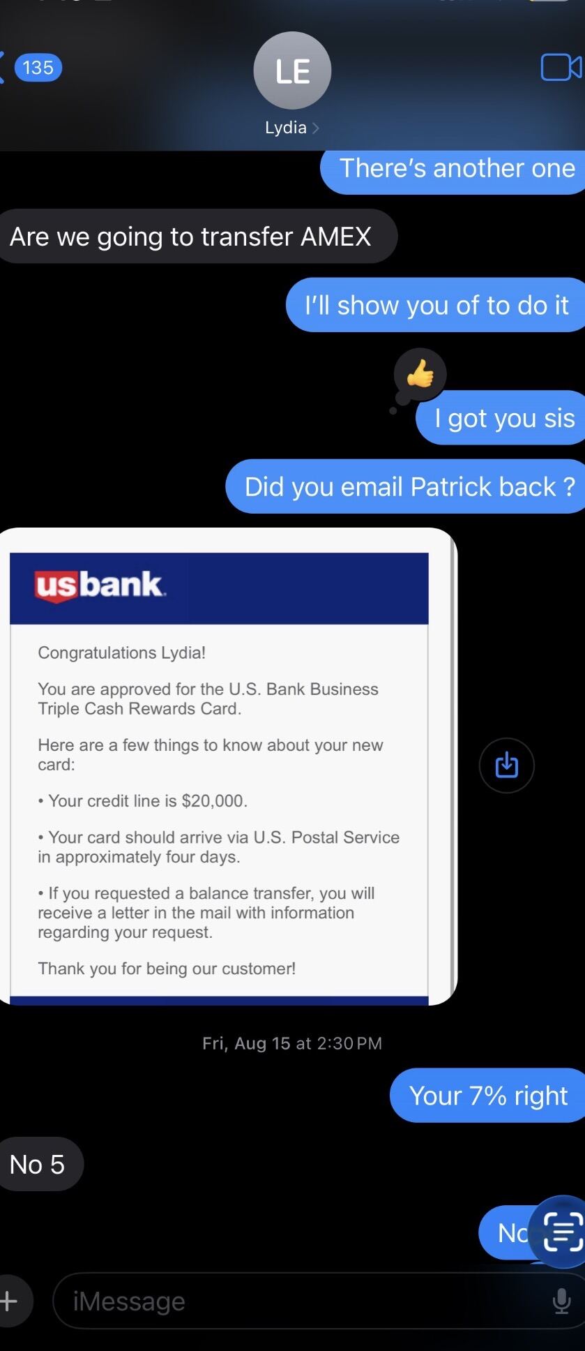 $20,000 US Bank Business Card — Lydia