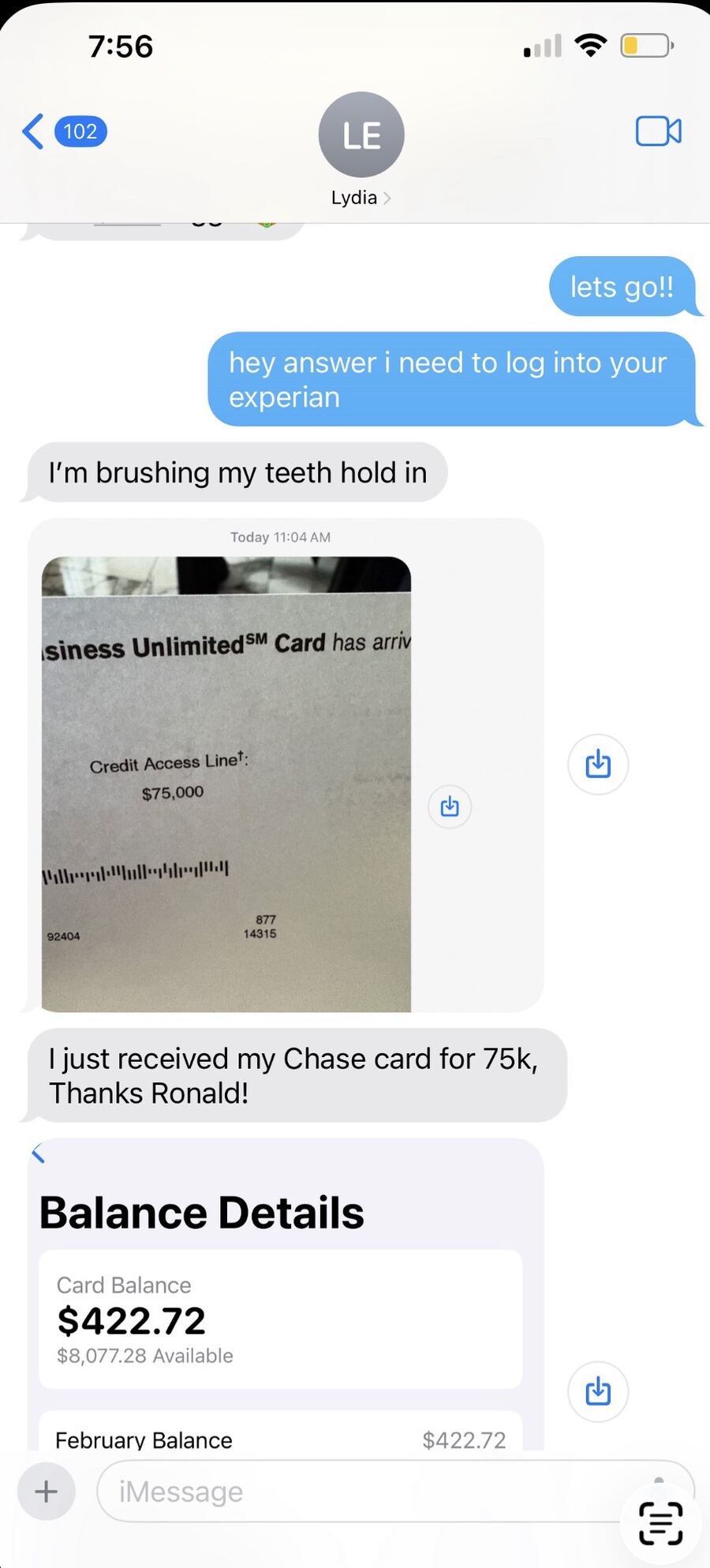 $75,000 Chase Business Unlimited — Lydia