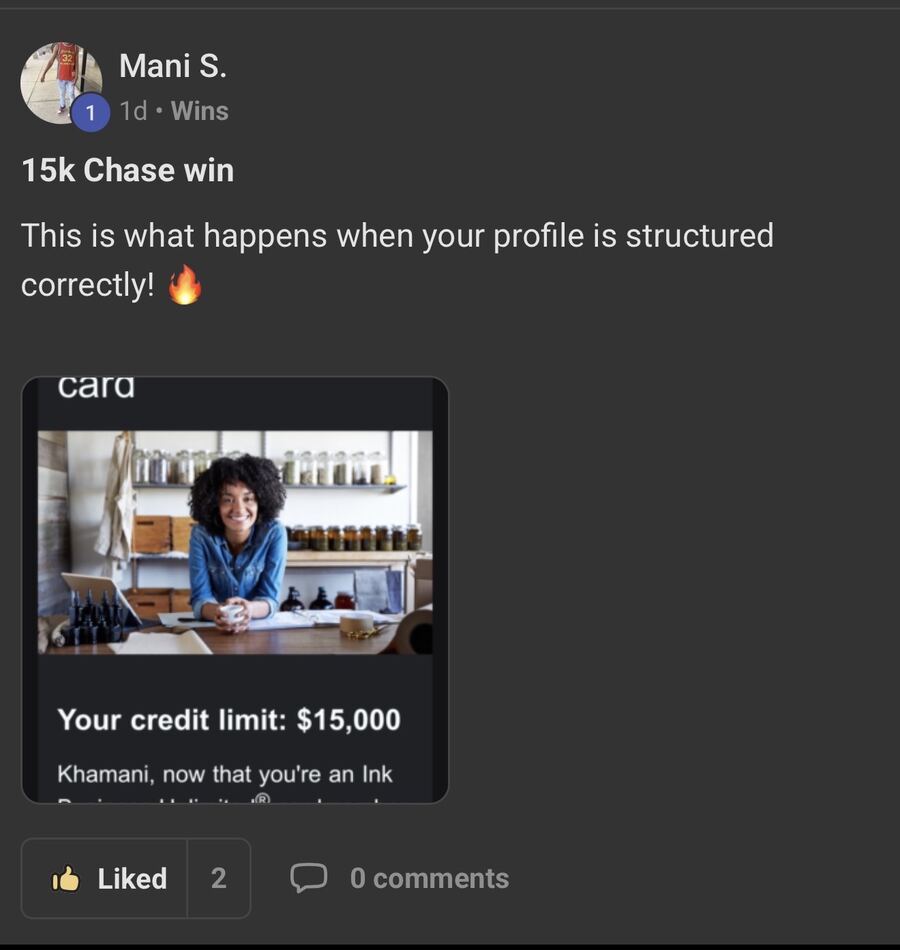 $15,000 Chase Ink Win — Mani S.