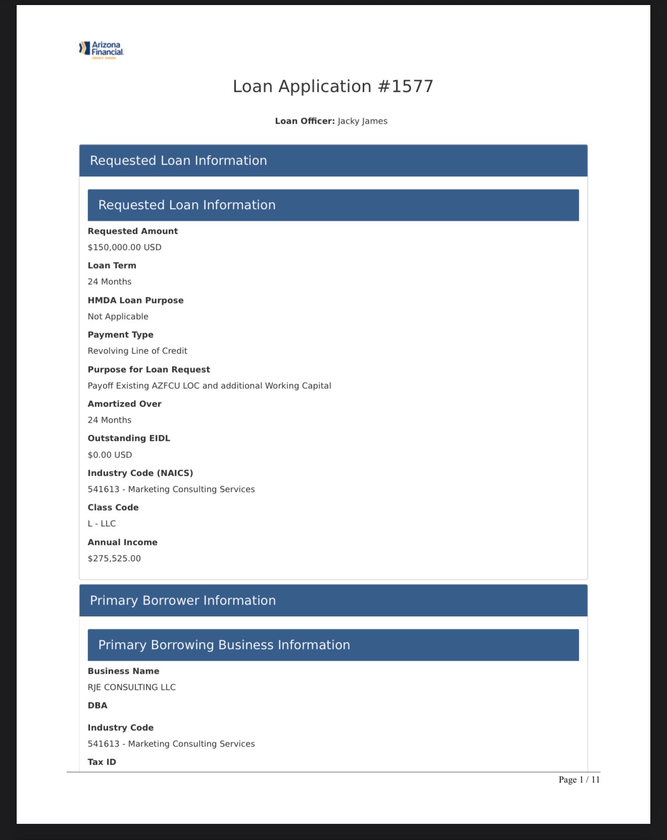 $150,000 Business Line of Credit — RJE Consulting